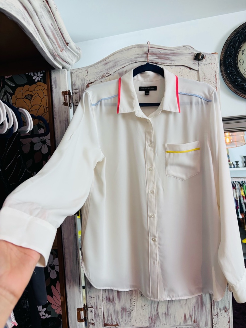 Banana Republic Cream Button-Down Shirt with Neon Trim